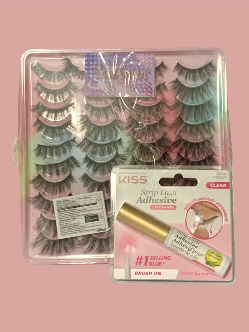 Yawamika 22 sets of Black False Lashes with Kiss Clear Strip Lash Adhesive